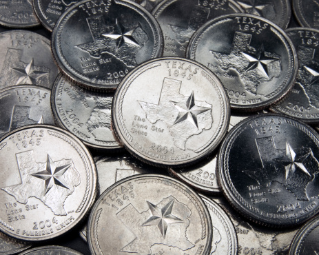 Texas state quarter in a group.For more State Quarter images please visit my Lightbox.