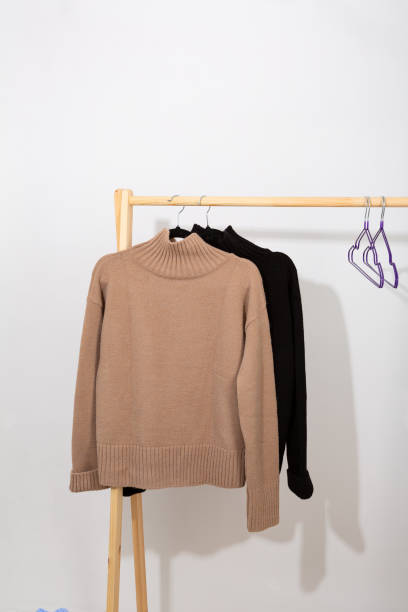 istock Beige and black wool sweater hanging on a hanger 1738965357