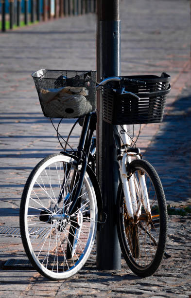 istock Two bicycles with a basket in front, tied to a lamppost. On a beach walk 1738965914