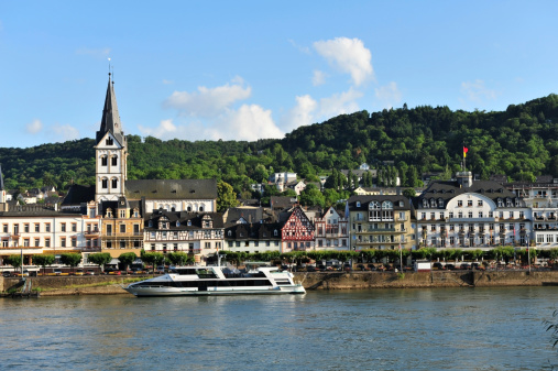 View across the River Rhine towards the popular tourist town of Boppard in Germany.