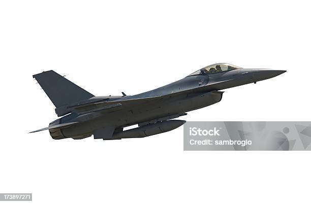 Photo Of An Airborne F16 Falcon Fighter Jet Stock Photo - Download Image Now - Fighter Plane, Military Airplane, White Background