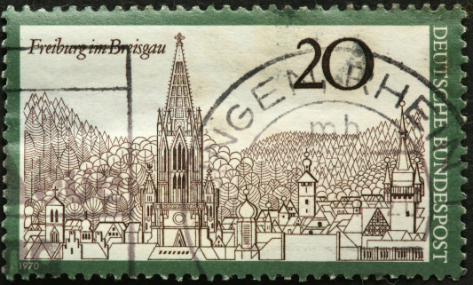 Germany stamp: shows Brandenburg Gate illustration.