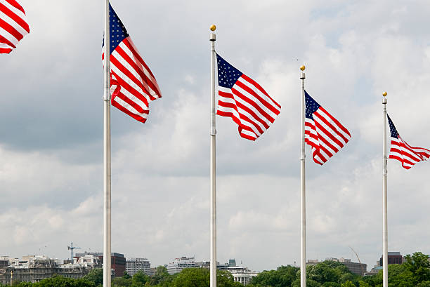 american flags - washington dc day white house american flag fotografías e imágenes de stock