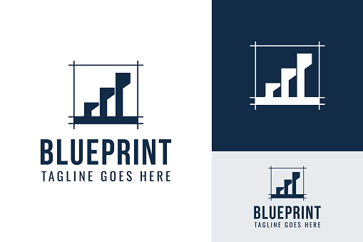 Creative Blueprint Apartment Property Statistic Growth Chart Bar Planing Logo Branding Design Template