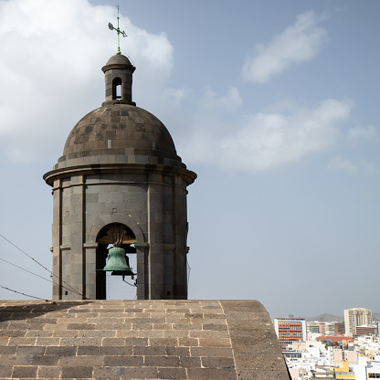 Detail of the Cathedral of Santa Ana in Las Palmas de Gran Canaria, on the island of Gran Canaria, Spain, showing the campanile