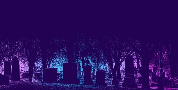 Vector illustration of Spooky cemetery at night