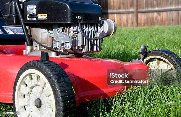 Mower In Cortile - Fotografie stock e altre immagini di Ambientazione esterna - Ambientazione esterna, Ambiente, Attrezzatura