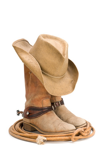 Western cowboy fundas, líneas auxiliares, gorro, lazo-aislado sobre blanco photo