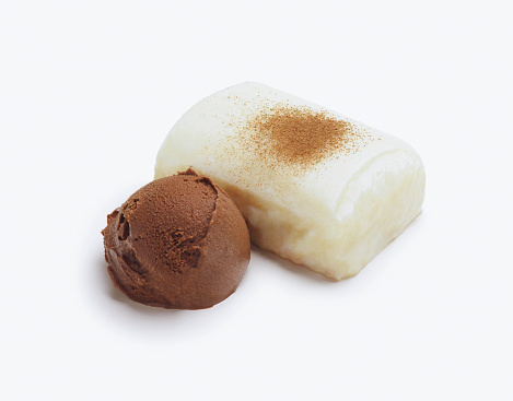 Traditional dessert with chocolate on a white background