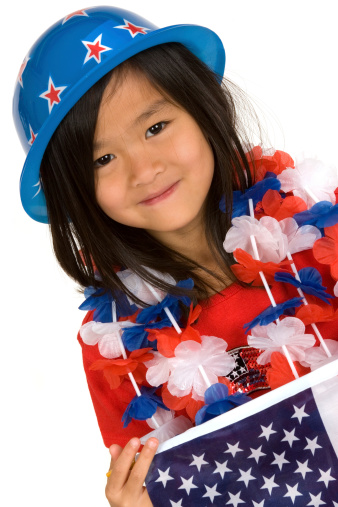 Little girl wearing red white and blue outfit