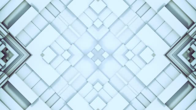 Movement of white rectangular shapes. Abstract symmetrical pattern. Digital seamless loop animation. 3D rendering 4K