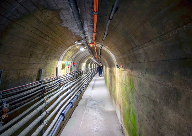 top maintenance tunnel with electric cables in the building Drossensperre of the storage lake Mooserboden of the power plants group Kaprun at the national park High Tauern, Austria