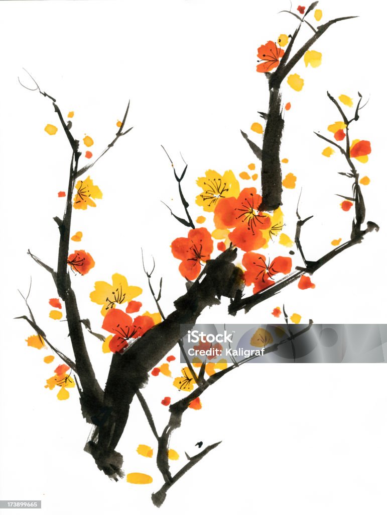 Цветение сливы - Стоковые иллюстрации Цветение сливы роялти-фри