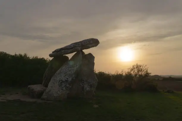 Photo of The dolmen of Sorginetxe at dusk, is a funerary monument located in the province of Araba, Euskadi.