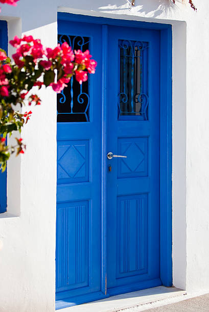 istock Blue Greek door on Santorini 173900509