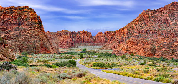 A road through the mountains in Snow Canyon State Park near St. George,, Utah