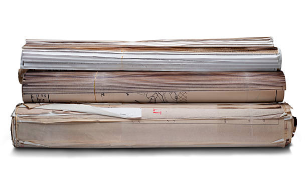 Stack of Old Blueprints stock photo
