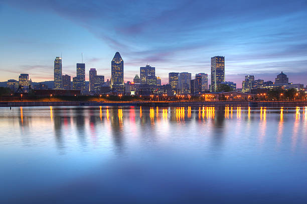 Blue Evening Sky over Montreal Cityscape stock photo