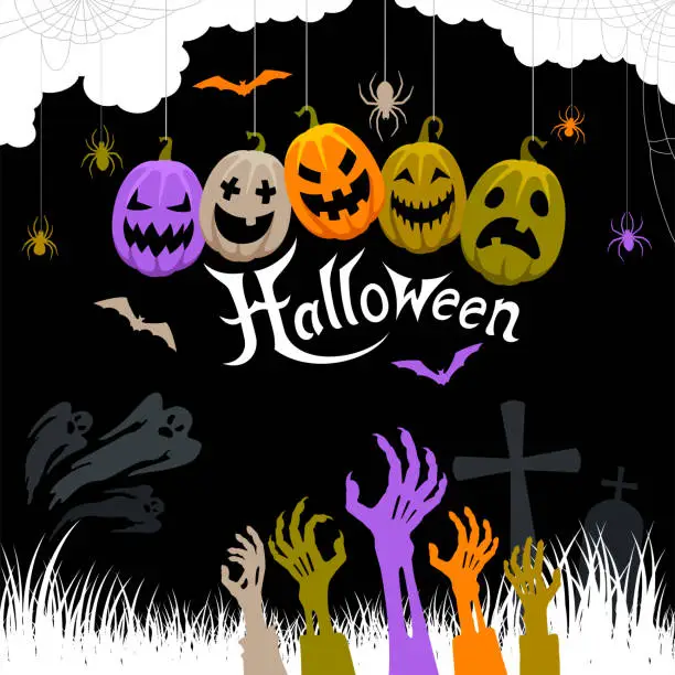 Vector illustration of Halloween Design. Halloween Poster. Logo. Halloween hanging Labels.