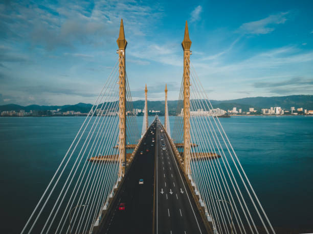 istock Penang bridge architecture aerial top down view during sunrise. 1739020126