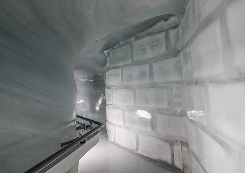 Walking tunnel at the Ice Palace of Jungfraujoch Station (Switzerland).