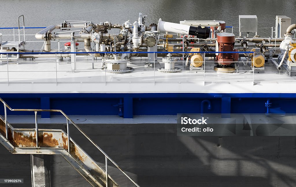 Deck of an industrial tanker ship, equipment "Deck of an industrial ship, equipment" Balustrade Stock Photo