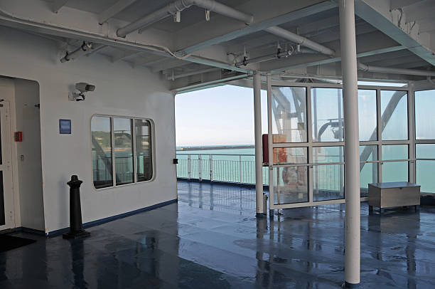 Wet ship's deck sea and pier