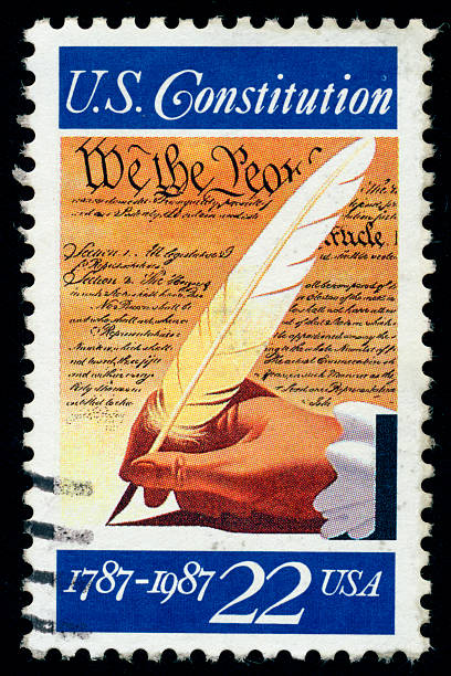 Postage Stamp (Canceled) Commemorating The U.S. Constitution HUGE FILE stock photo