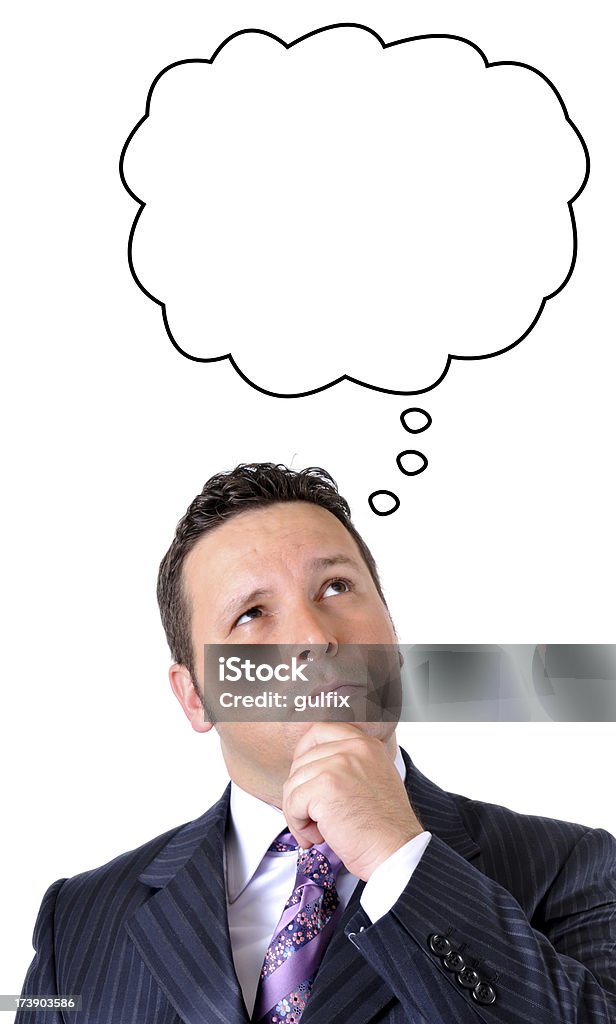 Pensativa empresário com em branco balão de pensamento - Foto de stock de Adulto royalty-free