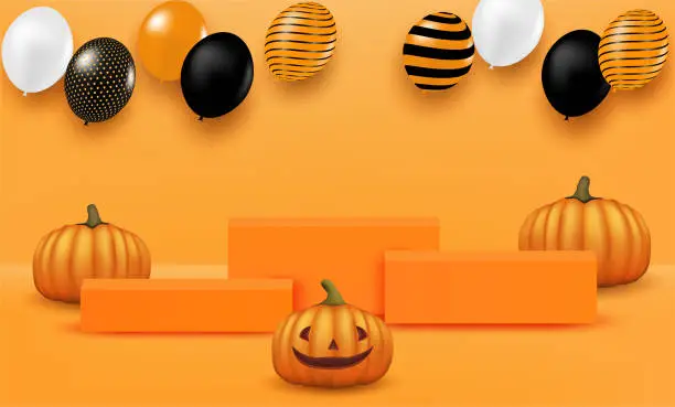 Vector illustration of Halloween Theme product display. Design with pumpkin on orange background. vector.