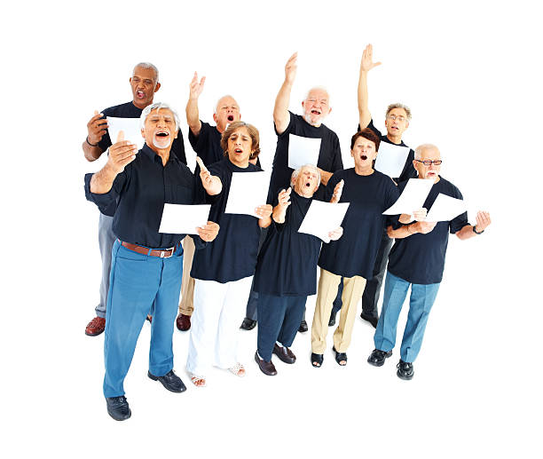 istock Group of seniors singing on white 173904068