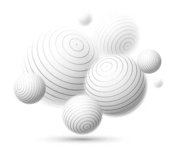 Vector illustration of Light and soft 3D defocused spheres vector abstract background, relaxing ambient theme with white balls in levitation, atmospheric wallpaper.