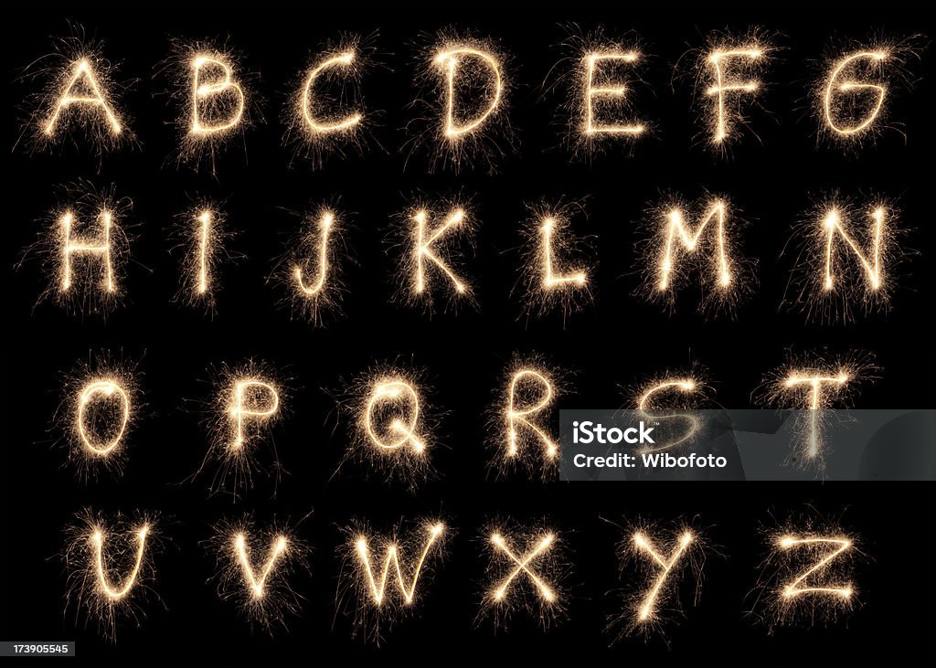 Sparkling Alphabet XXXL The alphabet made with sparklers.New Year Firework - Explosive Material Stock Photo