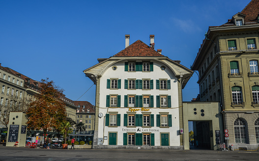 Bonn, Germany - Aug 21st 2022: Bonn town square in front of old town hall is a famous place to visit on weekend days.