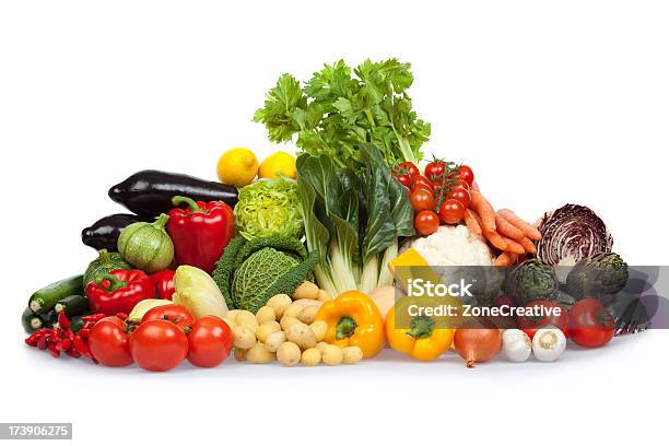 Colorful Photo Of Variety Of Vegetables On White Background Stock Photo - Download Image Now