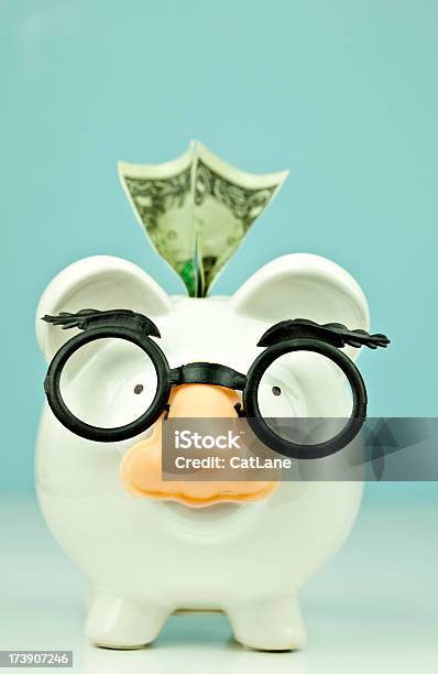 Piggy Bank With Cash Stock Photo - Download Image Now - Bizarre, Coin Bank, Artificial