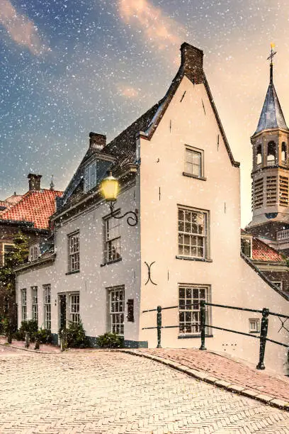 Photo of Winter view with snowfall in Amersfoort, The Netherlands