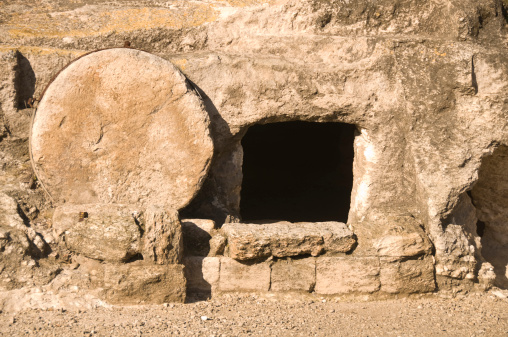 This is an Xlarge sized file of a first century ancient tomb with the stone rolled aside in Israel. This is similar to the type Jesus would have been buried in .