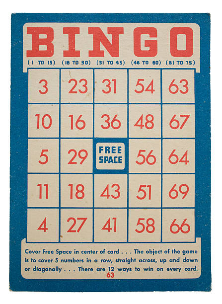 Red and blue vintage bingo card design on white background stock photo