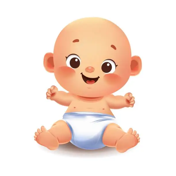 Vector illustration of Funny baby in diaper.