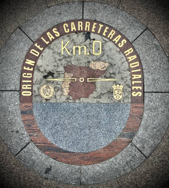 the famed kilometre zero (km 0) marker in the puerta del sol, madrid. photographing the historic capital city madrid, spain - may 2023. pavement ends sign stock pictures, royalty-free photos & images