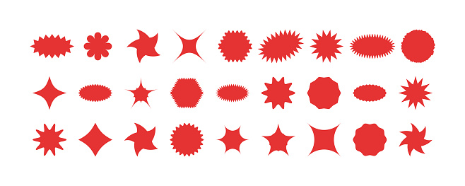 Set of flat starburst shapes. Design elements for promo advertising campaign. Vector illustration.