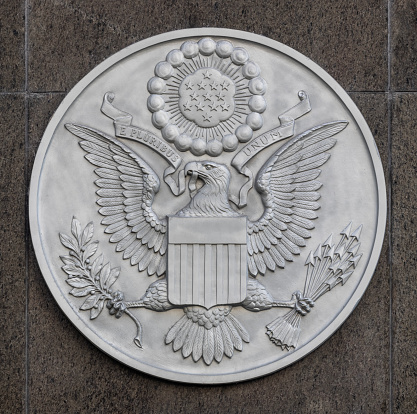 Great Seal of the United States on a Federal Building. The Great Seal was designed by Charles Thompson and first used in 1782.
