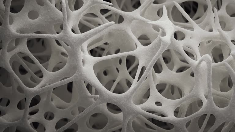 Human bone tissue growing,  slow motion, scanning electron microscope, 3d animation.