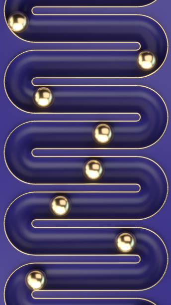 istock Gold balls roll on a winding groove. Abstract background. Pattern for decoration design. 3d rendering illustration 1739107591