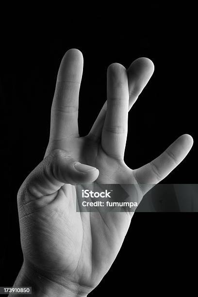 Human Hand Gesturing Stock Photo - Download Image Now - Letter W, Black And White, Black Background