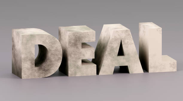 istock Luxury concrete inscription deal on grey podium, soft light, smooth background, 3d rendering 1739113370
