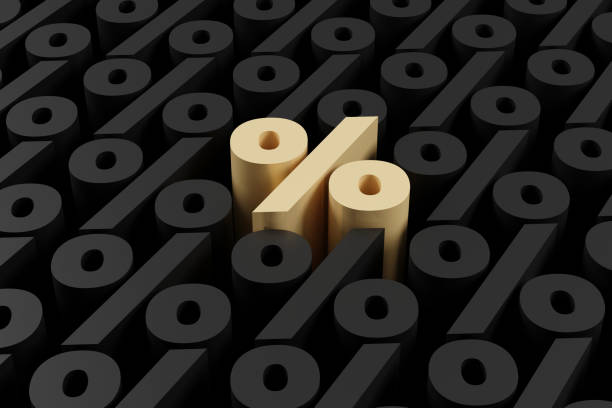 istock Golden inscription percent on grey podium, soft light, smooth background, 3d rendering 1739116819
