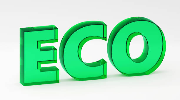 istock 3d alphabet letters shape made of glass on grey background, 3d render, sign ECO 1739116830