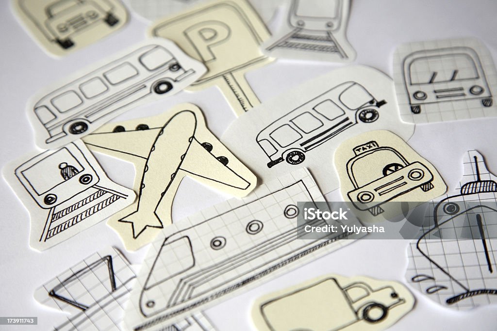 Public transport Paper transport pieces on white background. Airplane Stock Photo